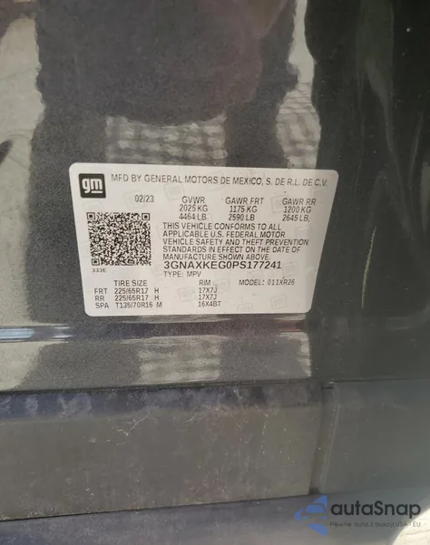 2023 Chevrolet Equinox Lt from USA, damaged, VIN 3GNAXKEG0PS177241